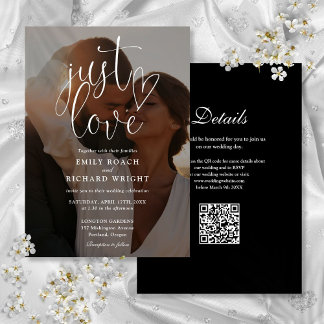 Just Love Modern Script QR Code Photo Wedding Invitation