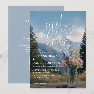 Just Love Mountain Rustic Floral QR Code Wedding Invitation