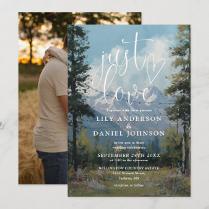 Just Love Mountain String Lights Wedding Photo Invitation