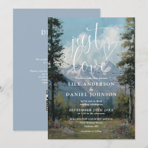 Just Love Mountain String Lights Wedding QR Code Invitation