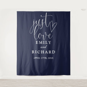 Just Love Navy Blue Wedding Photo Backdrop Tapestry