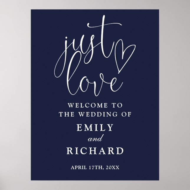 Just Love Navy Blue Wedding Welcome Sign (Front)