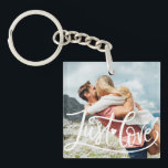 Just Love Photo Key Ring<br><div class="desc">Pretty hand drawn "Just Love",  script with heart in white,  photo keychain.</div>