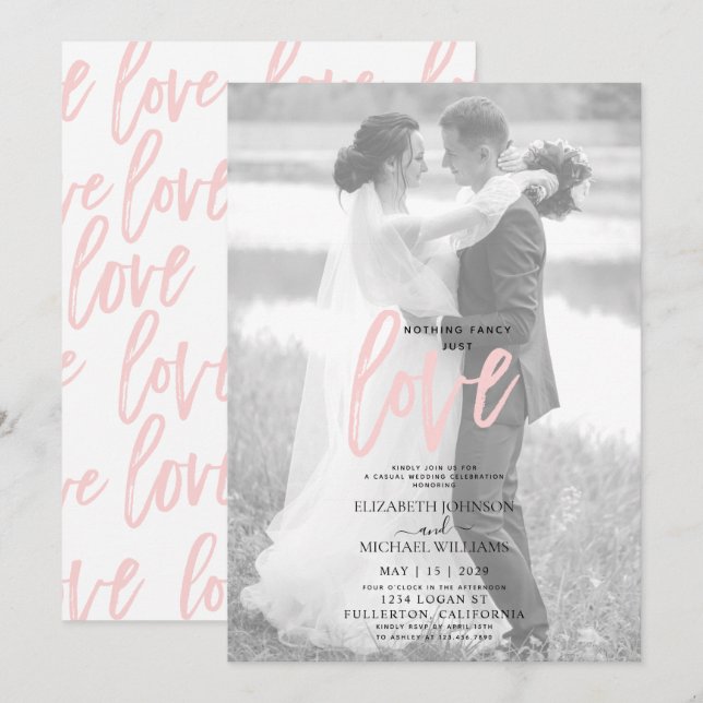 Just Love Pink Casual Vellum Photo Wedding Invitation (Front/Back)