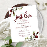 Just Love Red Flowers Budget Wedding Invitations<br><div class="desc">Chic calligraphy,  red floral casual wedding invitations. Easy to personalise with your details.</div>
