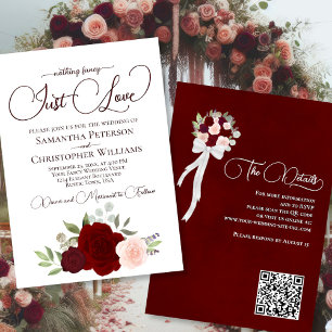 Just Love Red & Pink Roses Boho QR Code Wedding Invitation