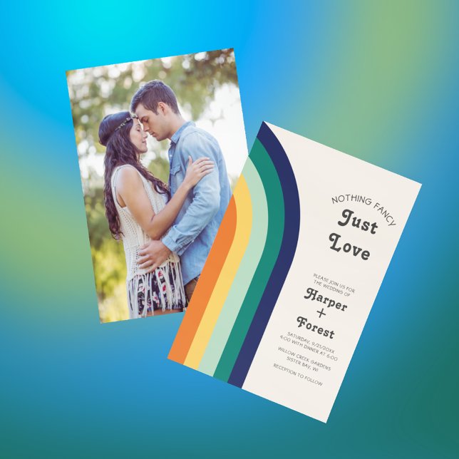Just Love Retro 70s Rainbow Photo Wedding Invitation (Creator Uploaded)