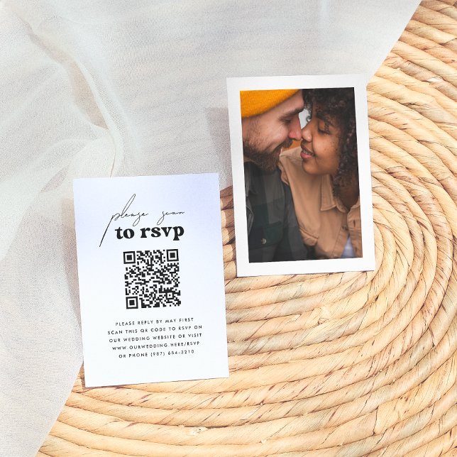 Just Love Retro Groovy Photo QR Code Wedding RSVP Enclosure Card (Creator Uploaded)