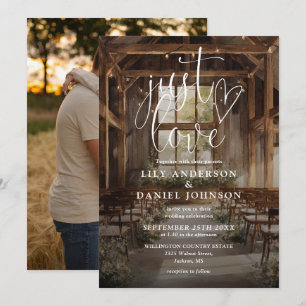 Just Love Rustic Barn String Lights Photo Wedding Invitation