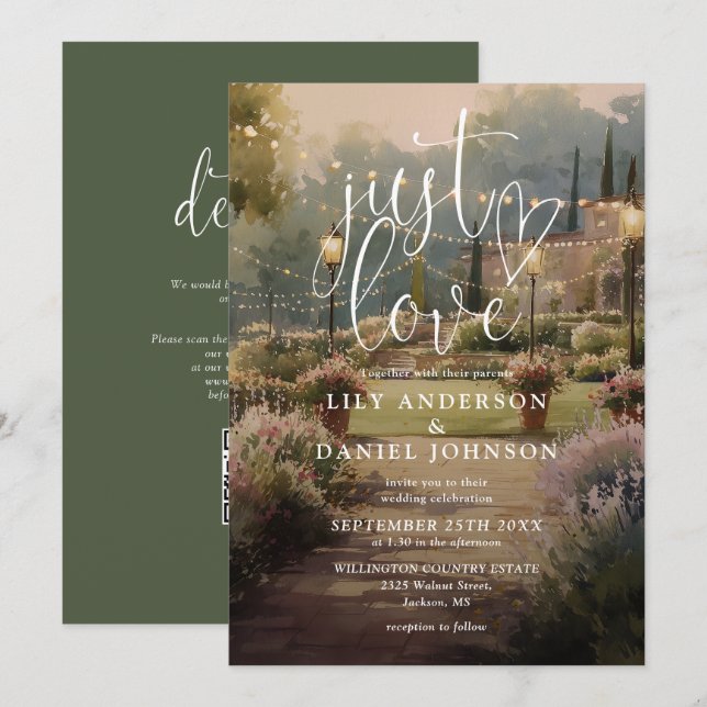 Just Love Rustic Country Garden Wedding QR Code Invitation (Front/Back)