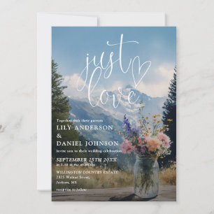 Just Love Rustic Mountain Floral Mason Jar Wedding Invitation