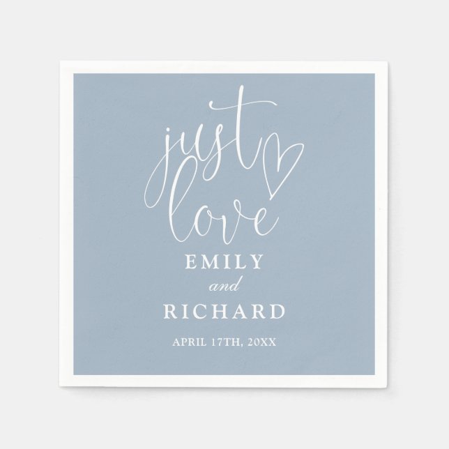 Just Love Script Elegant Dusty Blue Wedding Napkin (Front)