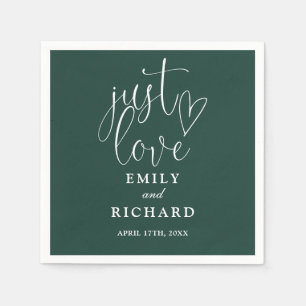 Just Love Script Elegant Emerald Green Wedding Napkin