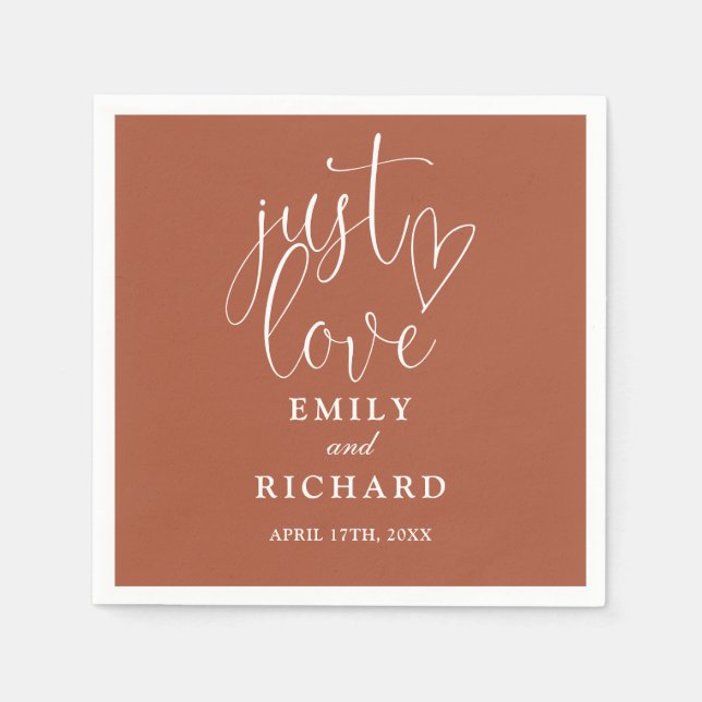 Just Love Script Elegant Terracotta Wedding Napkin (Front)