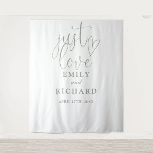 Just Love Script Sage Green Wedding Photo Backdrop Tapestry