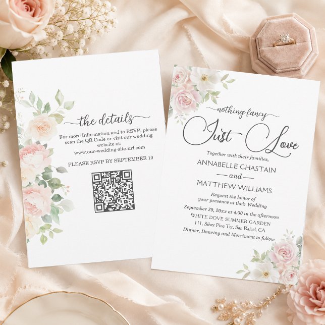 Just Love Soft Blush Roses All in One Wedding  Invitation (Creator Uploaded)
