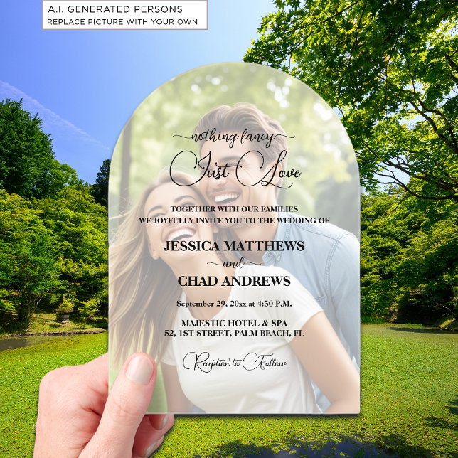 Just Love Text Overlay Photo Wedding  Acrylic Invitations (Creator Uploaded)