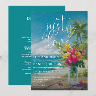 Just Love Tropical Beach Floral All In One Wedding Invitation
