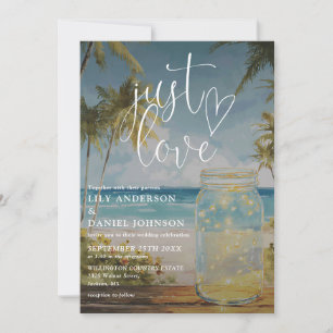 Just Love Watercolor Ocean Beach Mason Jar Wedding Invitation