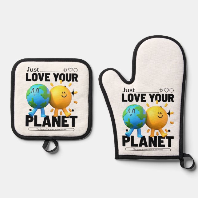 Just Love Your Planet Oven Mitt & Pot Holder Set (Front)