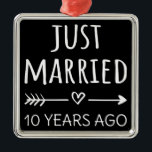 Just Married 10 Years Ago I Metal Tree Decoration<br><div class="desc">Cute design, perfect for anyone who's been married for 10 years and to a wedding vow renewal ceremony. It makes a great matching outfit for couples! 'Just Married 10 Years Ago' quote for a couple who got married 10 years ago or a couple renewing wedding vows on their wedding anniversary....</div>