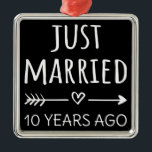 Just Married 10 Years Ago I Metal Tree Decoration<br><div class="desc">Cute design, perfect for anyone who's been married for 10 years and to a wedding vow renewal ceremony. It makes a great matching outfit for couples! 'Just Married 10 Years Ago' quote for a couple who got married 10 years ago or a couple renewing wedding vows on their wedding anniversary....</div>