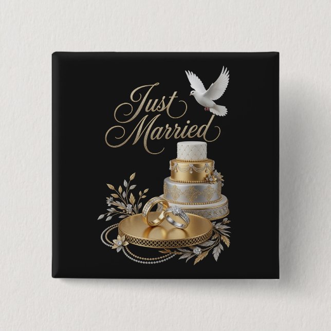 Just Married  15 Cm Square Badge (Front)