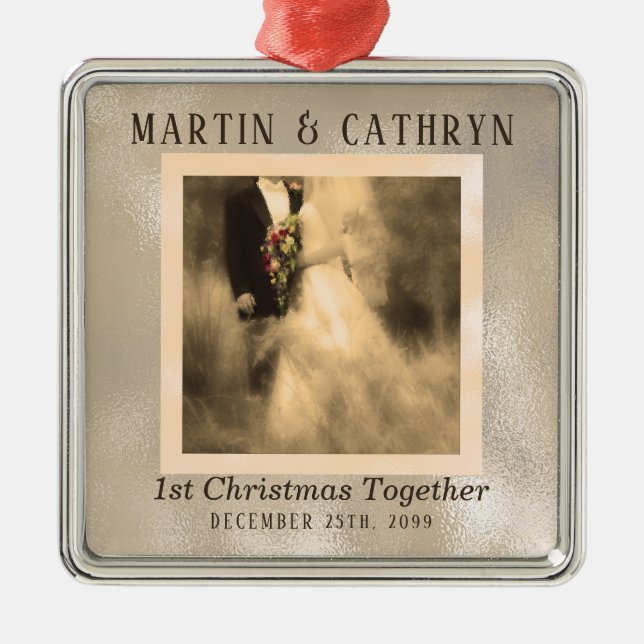 Just Married 1st Christmas Custom Year Metal Tree Decoration (Front)