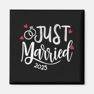 Just Married 2025 - Bride And Groom Wedding Rings Magnet