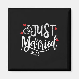 Just Married 2025 - Bride And Groom Wedding Rings Magnet