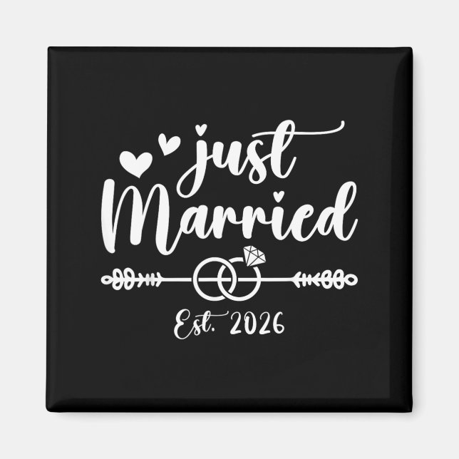 Just Married 2026 Bride Groom Wedding Engagement Magnet (Front)