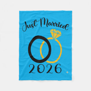 Just Married 2026 Wedding Ring Matching Honeymoon Fleece Blanket