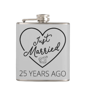 Just Married 25 Years Ago III Hip Flask