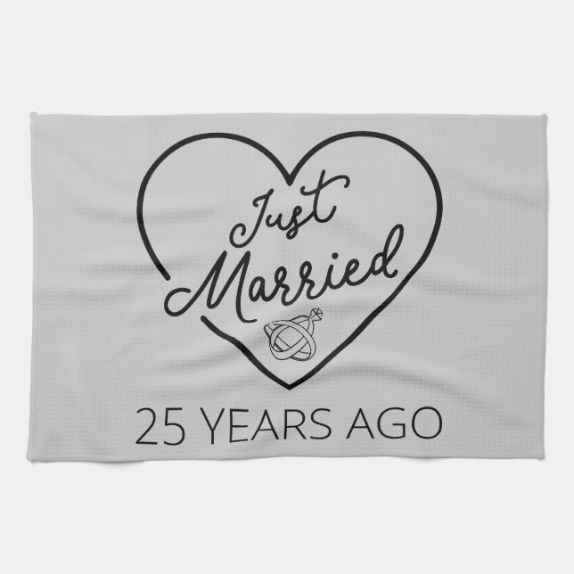 Just Married 25 Years Ago III Tea Towel (Horizontal)