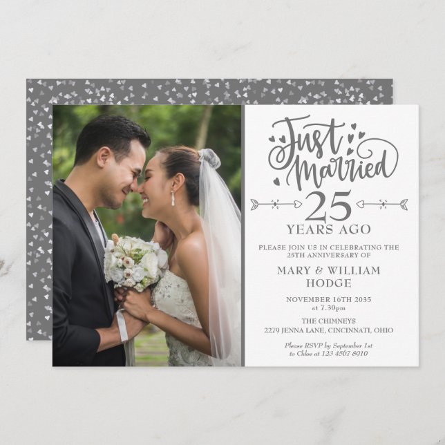 Just Married 25th Anniversary Wedding Photo Invitation (Front/Back)