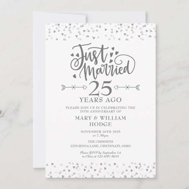 Just Married 25th Wedding Anniversary Invitation (Front)