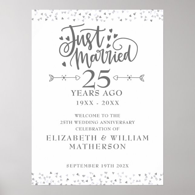 Just Married 25th Wedding Anniversary Welcome Sign (Front)