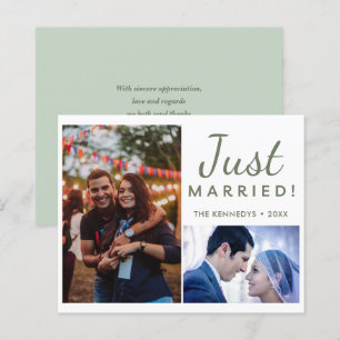 Just Married 2 Photo Green Wedding Announcement