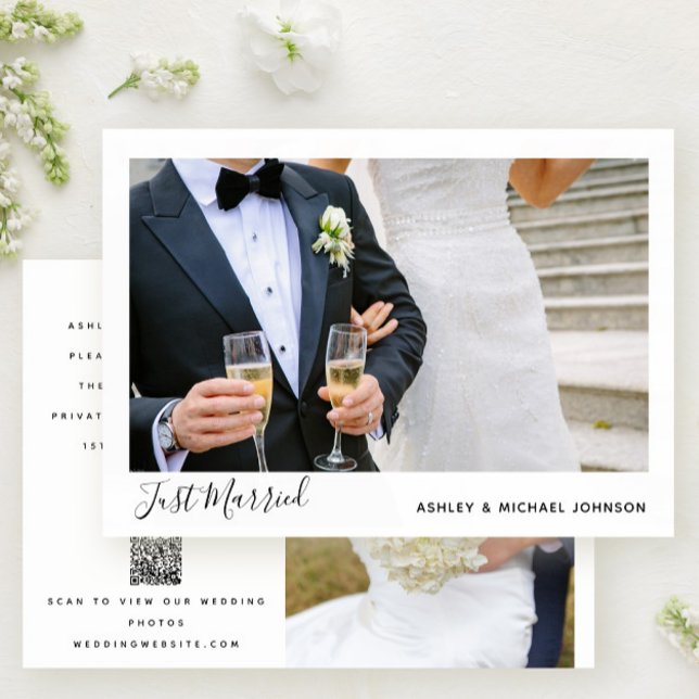 Just Married 2 Photo QR Code Elopement Wedding Announcement (Creator Uploaded)