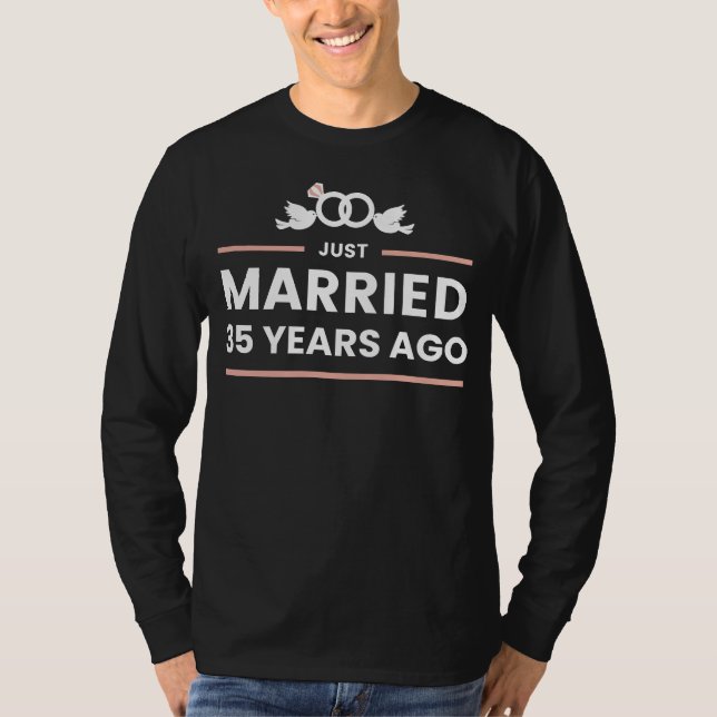 Just Married 35 Years Ago Funny Tee - Coral Annive (Front)