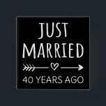 Just Married 40 Years Ago I 15 Cm Square Badge<br><div class="desc">Cute design, perfect for anyone who's been married for 30 years and to a wedding vow renewal ceremony. It makes a great matching outfit for couples! 'Just Married 30 Years Ago' quote for a couple who got married 30 years ago or a couple renewing wedding vows on their wedding anniversary....</div>