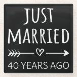 Just Married 40 Years Ago I Glass Coaster<br><div class="desc">Cute design, perfect for anyone who's been married for 40 years and to a wedding vow renewal ceremony. It makes a great matching outfit for couples! 'Just Married 40 Years Ago' quote for a couple who got married 40 years ago or a couple renewing wedding vows on their wedding anniversary....</div>