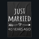 Just Married 40 Years Ago I Tea Towel<br><div class="desc">Cute design, perfect for anyone who's been married for 40 years and to a wedding vow renewal ceremony. It makes a great matching outfit for couples! 'Just Married 40 Years Ago' quote for a couple who got married 40 years ago or a couple renewing wedding vows on their wedding anniversary....</div>