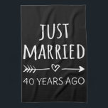 Just Married 40 Years Ago I Tea Towel<br><div class="desc">Cute design, perfect for anyone who's been married for 40 years and to a wedding vow renewal ceremony. It makes a great matching outfit for couples! 'Just Married 40 Years Ago' quote for a couple who got married 40 years ago or a couple renewing wedding vows on their wedding anniversary....</div>