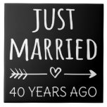 Just Married 40 Years Ago I Tile<br><div class="desc">Cute design, perfect for anyone who's been married for 40 years and to a wedding vow renewal ceremony. It makes a great matching outfit for couples! 'Just Married 40 Years Ago' quote for a couple who got married 40 years ago or a couple renewing wedding vows on their wedding anniversary....</div>