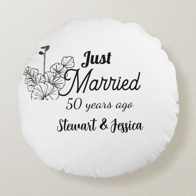 Just married 50 year ago wedding anniversary  round cushion (Front)
