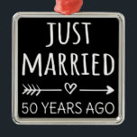 Just Married 50 Years Ago I Metal Tree Decoration<br><div class="desc">Cute design, perfect for anyone who's been married for 50 years and to a wedding vow renewal ceremony. It makes a great matching outfit for couples! 'Just Married 50 Years Ago' quote for a couple who got married 50 years ago or a couple renewing wedding vows on their golden anniversary....</div>