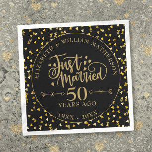 Just Married 50th  Anniversary Black And Gold Napkin