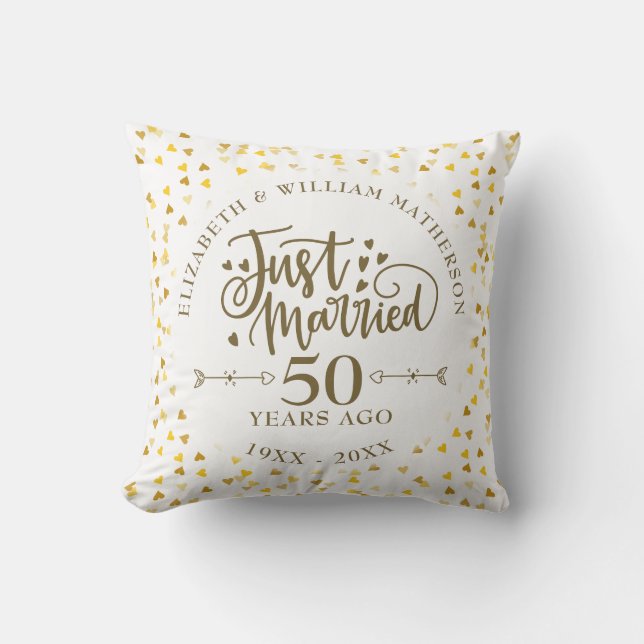 Just Married 50th Wedding Anniversary Cushion (Front)