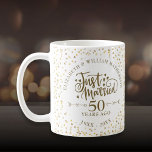 Just Married 50th Wedding Anniversary Gold Hearts Coffee Mug<br><div class="desc">Featuring delicate golden hearts. Personalise with your special fiftieth golden anniversary information in chic gold lettering. Designed by Thisisnotme©</div>